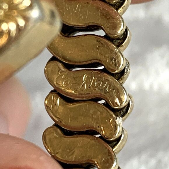 Vintage Co-Star Sweetheart Expansion Bracelet Gold Tone Blue Glass Heart 1940s - Picture 9 of 15